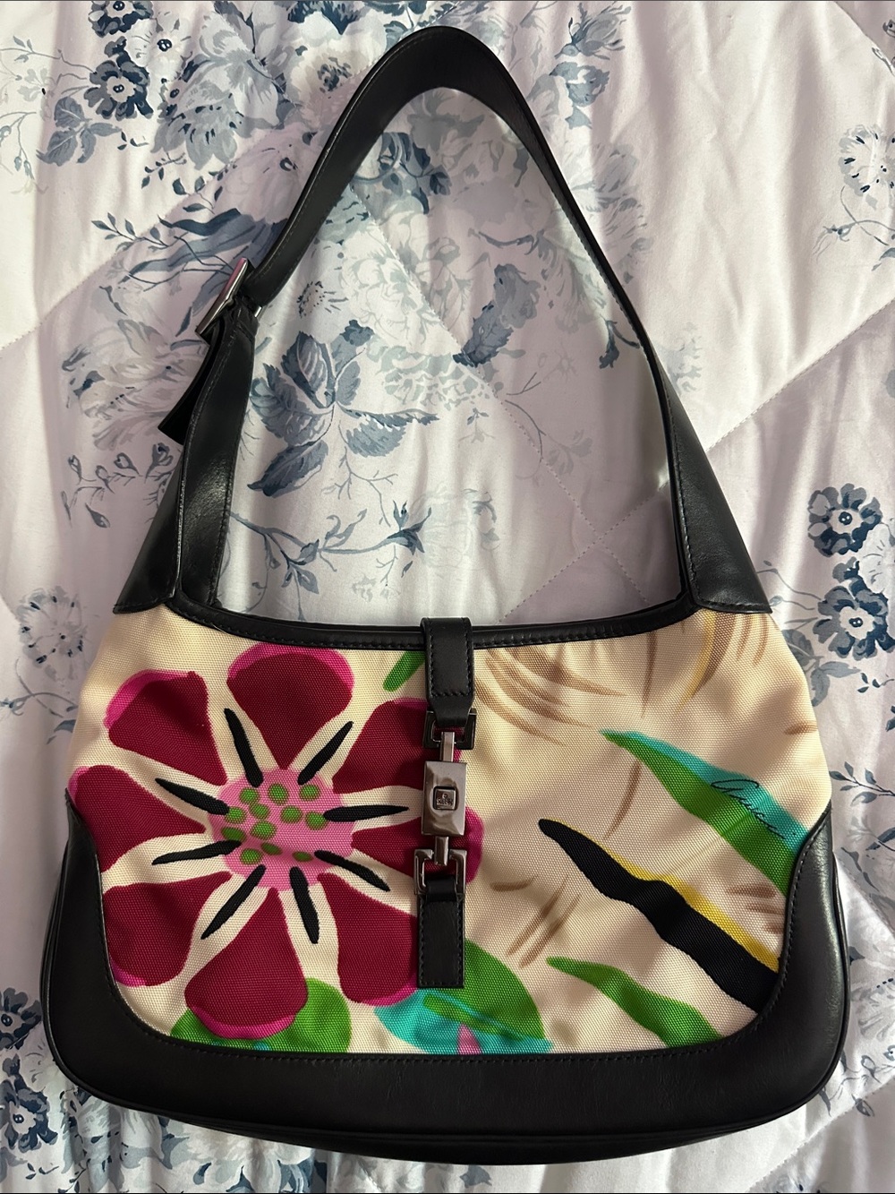 GUCCI VINTAGE TOM FORD ERA FLORA CANVAS JACKIE HOBO PURSE